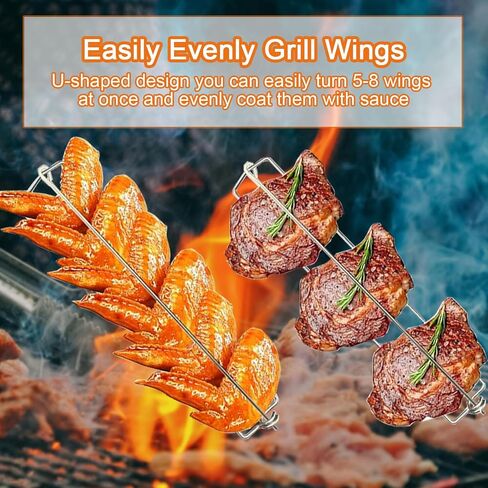 Chicken Wing BBQ Fork - 10 Packs Chicken Wing Rails for Grill Stainless Steels Clamping Wing Rails Flat Grilling Tool Set for Outdoor Barbecue Picnic (10 Packs) in Saudi Arabia
