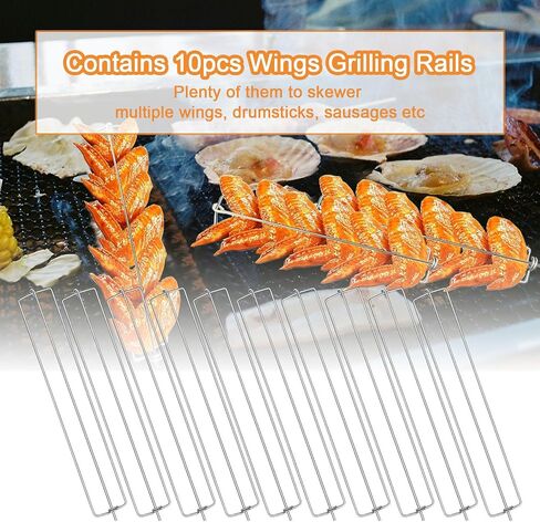 Chicken Wing BBQ Fork - 10 Packs Chicken Wing Rails for Grill Stainless Steels Clamping Wing Rails Flat Grilling Tool Set for Outdoor Barbecue Picnic (10 Packs) in Saudi Arabia