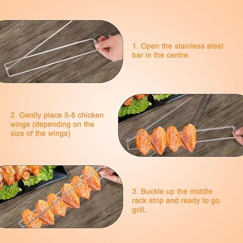 Chicken Wing BBQ Fork - 10 Packs Chicken Wing Rails for Grill Stainless Steels Clamping Wing Rails Flat Grilling Tool Set for Outdoor Barbecue Picnic (10 Packs) in Saudi Arabia