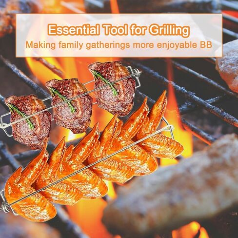 Chicken Wing BBQ Fork - 10 Packs Chicken Wing Rails for Grill Stainless Steels Clamping Wing Rails Flat Grilling Tool Set for Outdoor Barbecue Picnic (10 Packs) in Saudi Arabia