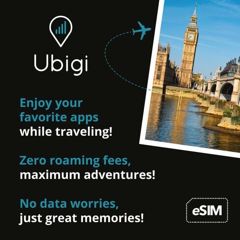 Travel Data Plan United Kingdom- Prepaid International eSIM Card 50 GB Internet Data in 5G/4G/LTE (Data tethering Allowed) for Unlocked iPhone and Android. No Extra Charge or Roaming fees. in Saudi Arabia