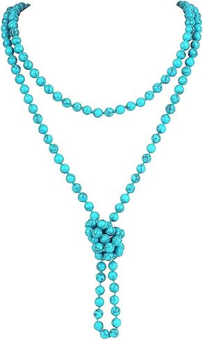 Coiris اليدوية طويلة مطرز القلائد للنساء 60 "الفيروز بوهو الطبقات قلادة حبل عقدة ستراند زي المجوهرات إنفينيتي التفاف بيان قلادة للنساء in Kuwait