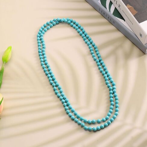 Coiris اليدوية طويلة مطرز القلائد للنساء 60 "الفيروز بوهو الطبقات قلادة حبل عقدة ستراند زي المجوهرات إنفينيتي التفاف بيان قلادة للنساء in Kuwait