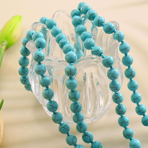 Coiris اليدوية طويلة مطرز القلائد للنساء 60 "الفيروز بوهو الطبقات قلادة حبل عقدة ستراند زي المجوهرات إنفينيتي التفاف بيان قلادة للنساء in Kuwait