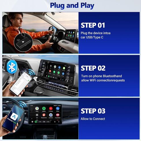 محول Android Auto اللاسلكي للسيارة Android auto توصيل السيارة الصغيرة وتشغيل شريحة ثنائية النواة واي فاي بدون تأخير USB C إلى A، كابل تمديد USB A، محول USB A 90 درجة، لطراز السيارة السلكية OEM 2017 in Saudi Arabia