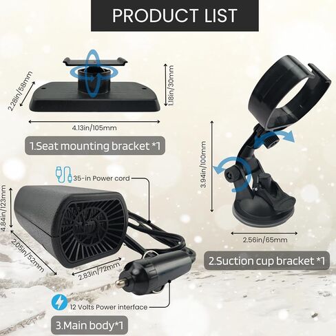 سخان سيارة محمول 2 في 1 بقدرة 12 فولت 200 وات، مزيل صقيع ومزيل ضباب سريع للمركبات، سخان ومروحة اتجاه الرياح قابل للتعديل، حامل بالشفط أو لوحة القيادة، مثالي للقيادة في الشتاء in Kuwait