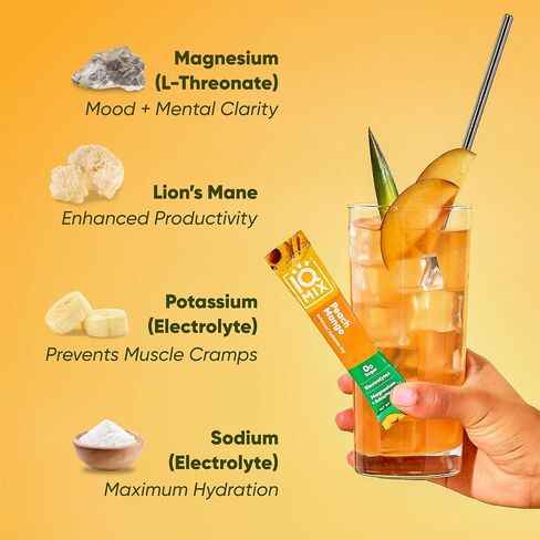 IQMIX Sugar Free Electrolytes Powder Packets - Hydration Supplement Drink Mix with Keto Electrolytes, Lions Mane, Magnesium L-Threonate, and Potassium Citrate - Peach Mango (20 Count) in Saudi Arabia