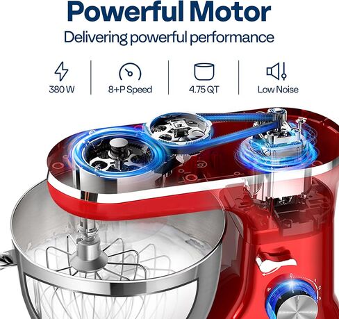 VIVOHOME 4.75 Quart Stand Mixer, 8 Speed Kitchen Electric Food Mixer, Household Stand Mixer for Baking, Cake, Bread with Beater, Dough Hook, Wire Whip and Egg Separator, Red in Kuwait
