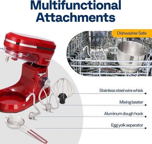 VIVOHOME 4.75 Quart Stand Mixer, 8 Speed Kitchen Electric Food Mixer, Household Stand Mixer for Baking, Cake, Bread with Beater, Dough Hook, Wire Whip and Egg Separator, Red in Kuwait