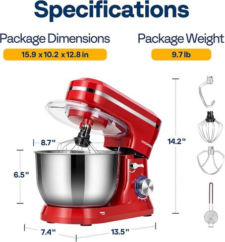 VIVOHOME 4.75 Quart Stand Mixer, 8 Speed Kitchen Electric Food Mixer, Household Stand Mixer for Baking, Cake, Bread with Beater, Dough Hook, Wire Whip and Egg Separator, Red in Kuwait