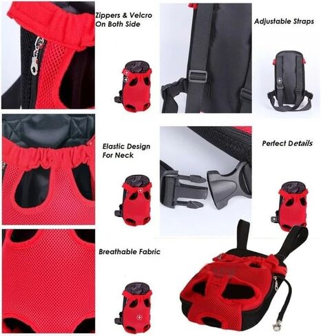 Pet Carrier Backpack, Adjustable Pet Front Cat Dog Carrier Backpack Travel Bag, Legs Out, Easy-Fit for Traveling Hiking Camping for Small Medium Big Dogs Cats Puppies (Red, Small) in Saudi Arabia