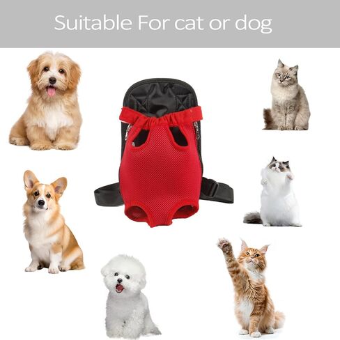 Pet Carrier Backpack, Adjustable Pet Front Cat Dog Carrier Backpack Travel Bag, Legs Out, Easy-Fit for Traveling Hiking Camping for Small Medium Big Dogs Cats Puppies (Red, Small) in Saudi Arabia