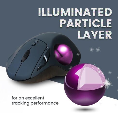 ماوس كرة التتبع اللاسلكي Perixx PERIMICE-717PUB، كرة تعقب لامعة مدمجة مقاس 1.34 بوصة مع ميزة الإشارة - 5 أزرار قابلة للبرمجة - جسم أسود - كرة أرجوانية in Kuwait