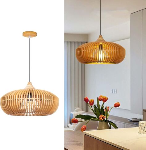 Arturesthome Farmhouse Round Wood Pendant Light, Rustic Wooden Hanging Ceiling Light Fixture for Kitchen Island Cafe Basement Hallway, Coffee in Saudi Arabia