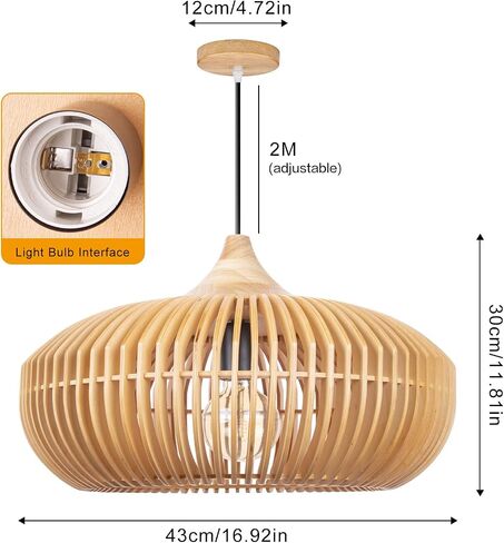 Arturesthome Farmhouse Round Wood Pendant Light, Rustic Wooden Hanging Ceiling Light Fixture for Kitchen Island Cafe Basement Hallway, Coffee in Saudi Arabia