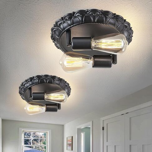 Black Flush Mount Ceiling Light Fixture,2-Light Hallway Light Fixtures Ceiling,Light Fixtures Ceiling Mount for Farmhouse,Kitchen,Entryway (2 Pack) in Saudi Arabia