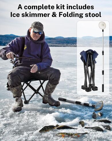 Gonex Ice Fishing Rod Reel Combo متوسط ​​الضوء من ألياف الكربون الألياف الزجاجية المحمولة مجموعة كاملة تشمل مقشدة قطع غيار قضيب دوار لصيد الأسماك على الجليد بكرة الجليد تهزهز للطي البراز لصيد الأسماك في فصل الشتاء in Kuwait