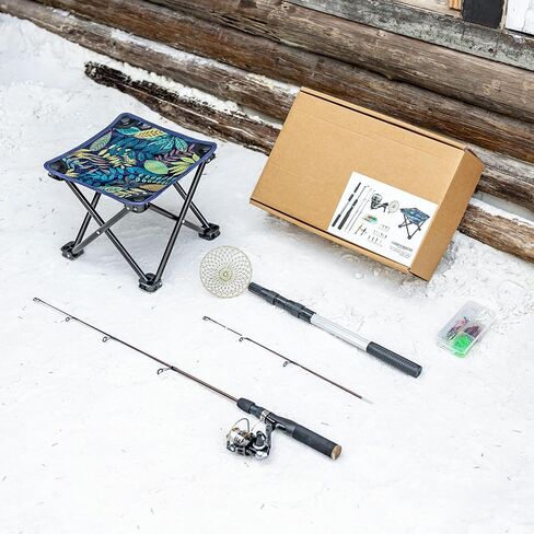 Gonex Ice Fishing Rod Reel Combo متوسط ​​الضوء من ألياف الكربون الألياف الزجاجية المحمولة مجموعة كاملة تشمل مقشدة قطع غيار قضيب دوار لصيد الأسماك على الجليد بكرة الجليد تهزهز للطي البراز لصيد الأسماك في فصل الشتاء in Kuwait