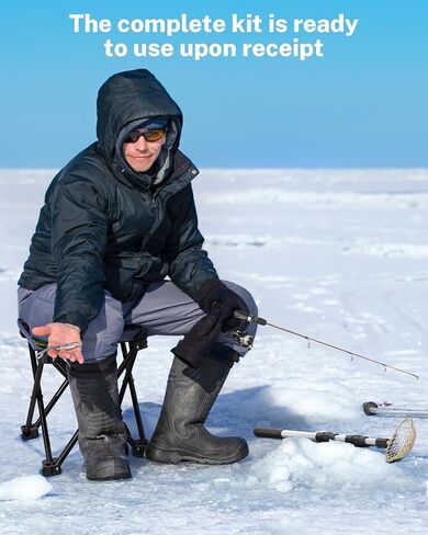 Gonex Ice Fishing Rod Reel Combo متوسط ​​الضوء من ألياف الكربون الألياف الزجاجية المحمولة مجموعة كاملة تشمل مقشدة قطع غيار قضيب دوار لصيد الأسماك على الجليد بكرة الجليد تهزهز للطي البراز لصيد الأسماك في فصل الشتاء in Kuwait