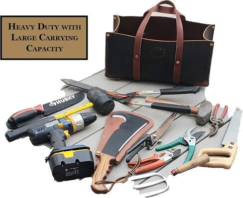 Woodman's Pal Buffalo Leather Tote Tool Bag For Hand Tools, Gardening, Outdoorsmen, Heavy Duty Premium Storage Leather Organizer (Crazy Horse Black) in Saudi Arabia