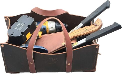 Woodman's Pal Buffalo Leather Tote Tool Bag For Hand Tools, Gardening, Outdoorsmen, Heavy Duty Premium Storage Leather Organizer (Crazy Horse Black) in Saudi Arabia
