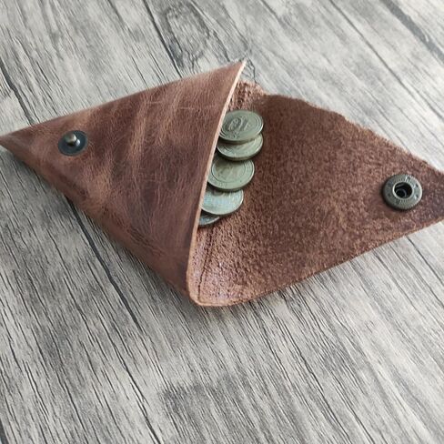 Leather Triangle Coin Purse | Minimalist Leather Coin Pouch | Triangular Snap Closure Wallet for Small Items in Saudi Arabia