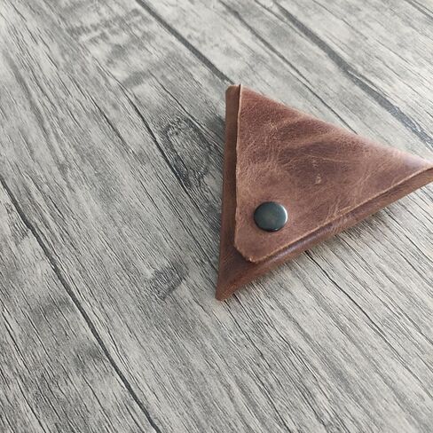Leather Triangle Coin Purse | Minimalist Leather Coin Pouch | Triangular Snap Closure Wallet for Small Items in Saudi Arabia
