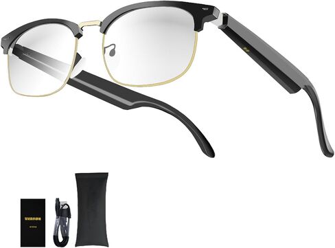 Ai Translation Glasses with 144 languages real time translation and touch, Voice Assistant, Anti blue light, Smart Music Glasses, great for businees, travel or overseas students, Black and Gold in Saudi Arabia