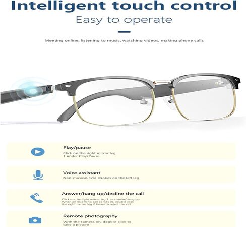 Ai Translation Glasses with 144 languages real time translation and touch, Voice Assistant, Anti blue light, Smart Music Glasses, great for businees, travel or overseas students, Black and Gold in Saudi Arabia