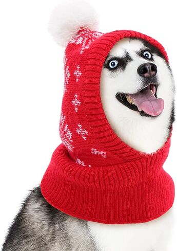 Dog Christmas Beanie Hat with Pompom, Pet Christmas Hat for Small/Medium/Large Dogs/Cats, Dog Winter Hat, Christmas Dog Hat, Pet Holiday Hats, Pet Santa Hat, Hats for Pets, Dog Apparel in Cold Weather in Saudi Arabia