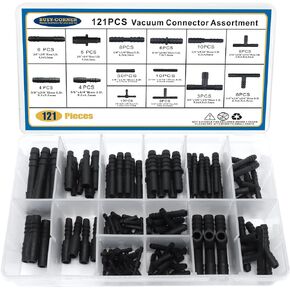 121 PCS 14 Sizes Vacuum Connector Assortment Automotive Vacuum Tubing Connector Vacuum Tee Connector Assortment Kit Nylon