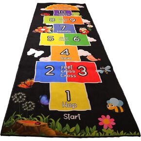 Hopscotch Rug - Kids Rug - Playroom Rug for Kids Room, Daycare, Nursery - Cute Indoor or Outdoor Play Carpet for Children - Fun, Educational Games for Boys & Girls (Black)