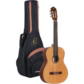 Ortega Guitars 6 String Family Series 3/4 Size Nylon Classical Guitar w/Bag, Right, Cedar Top-Natural-Gloss, (R122G-3/4)