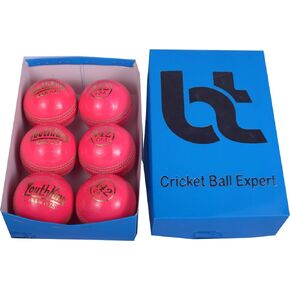 BT Pink 142g Cricket Ball - Pack of 6 Genuine Leather Cricket Balls for Day or Night Cricket | Bat-Friendly Hard Cricket Ball Made from Sustainable Sources | 142g for Kids & Ladies