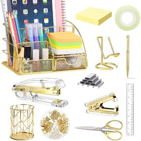 JUOPIEA Desk Organizers and Accessories Office Supplies 12PS Set with Acrylic Stapler, Staple Remover, Pen Holder, Clips, Scissor, Phone Holder, 1 Pen Ect …