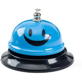 ASIAN HOME Call Bell, 3.35 Inch Diameter, Metal Bell, Blue Smiley Face, Desk Bell Service Bell for Hotels, Schools, Restaurants, Reception Areas, Hospitals, Customer Service, Blue (1 Bell)