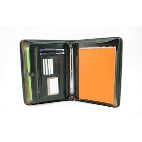 Noda Zippered Padfolio Portfolio Binder, Interview Resume Document Organizer. Internal Holders for iPad/Tablet (up to 10.1"), Phone & Business Cards. Genuine Leather Case.Letter-Sized Notepad (Red)