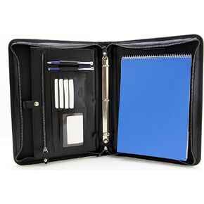 Noda Zippered Padfolio Portfolio Binder, Interview Resume Document Organizer. Internal Holders for iPad/Tablet (up to 10.1"), Phone & Business Cards. Genuine Leather Case.Letter-Sized Notepad (Red)