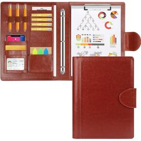 Toplive Padfolio Folder 3 Ring Binder PU Leather Portfolio, Business Interview Resume Portfolio A4/ Letter Size Document Organizer with Clipboard for Women Men, Blue