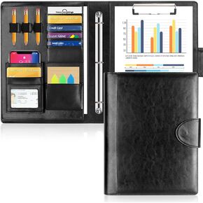 Toplive Portfolio 3 Ring Binder Padfolio Folder Business Leather Padfolio Letter A4 حجم منظم المستندات لاستئناف مؤتمر المقابلة، ذهبي وردي