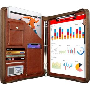Zippered Portfolio Organizer, WRIYES Leather Padfolio with 3 Ring Binder, Professional Business Binder, Organizer for IPad/Document, Phone & Business Cards, Office Gifts for Men or Women (Black)