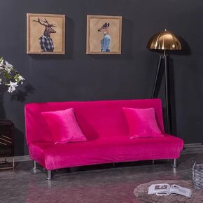 SFYZ HOME Velvet Armless Futon Slipcover,Stretch Silver Fox futon Cover, Modern Solid Color Sofa Bed Cover for for Futon Folding Bed Sofa (Pink,M-61-72.8in/155-185cm)