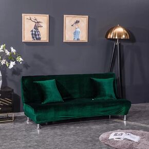 SFYZ HOME Velvet Armless Futon Slipcover,Stretch Silver Fox futon Cover, Modern Solid Color Sofa Bed Cover for for Futon Folding Bed Sofa (Pink,M-61-72.8in/155-185cm)