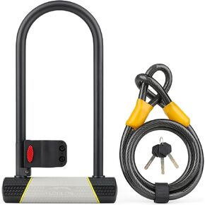 SUNYA Bike Lock Heavy Duty Anti Theft, Bicycle Lock with 3 Keys High Security, Bike U Lock 180x320mm + 4.9 Foot Cable. Fit for Road Mountain Folding Scooter Motor Bike