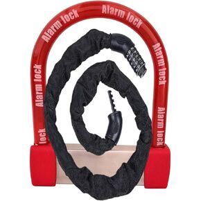 Bike Locks Heavy Duty Anti Theft Alarm Bike U Lock 120db for Bicycle Fits Wide Tires, Fat Tire E-Bikes 20"x4" Wheels Scooters Motorcycles,16mm Stainless Steel Weather Proof 3 Keys (Red)