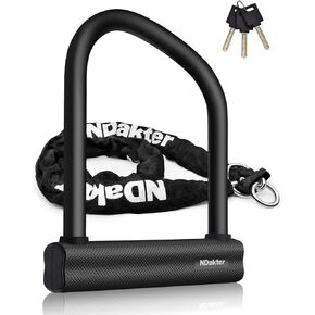 NDakter Motorcycle Locks Heavy Duty Anti Theft 18mm Thick, Electric Bike Lock with 4FT/120cm x 6mm Chain for Scooter with 3Keys, Large U-Shaped Motorcycle Wheel Lock for Ebike, Moped, Fat-Tire,Tribike