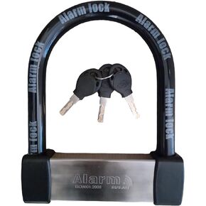 EnzZone Heavy Duty Anti Theft Alarm U Lock for E-Bikes, Scooters, Motorcycles - 16mm Stainless Steel, 3 Keys, Weatherproof