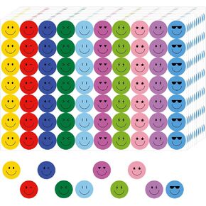 6000 Pieces Happy Smile Face Stickers for School Reward Behavior Chart,3/8 Inch in Diameter Round Colorful Reward Labels 10 Styles Happy Face Stickers for Teachers (50 Sheets)