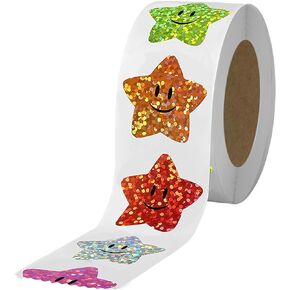 700Pcs Star Stickers,Smiley face Star Stickers for Kids Reward 1inch 8 Colored Sparkly Foil Star Stickers for Student Planner and School Classroom Teacher Supplies 3.15inch in Diameter per roll(8cm)