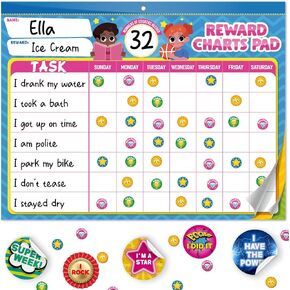 Behavior Reward Chart System - Pad with 26 Chores Chart for Kids, 3000+ Stickers - Transform Daily Responsibilities into Positive Habits, Empower Your Child to Learn, Grow and Develop Lifelong Skills